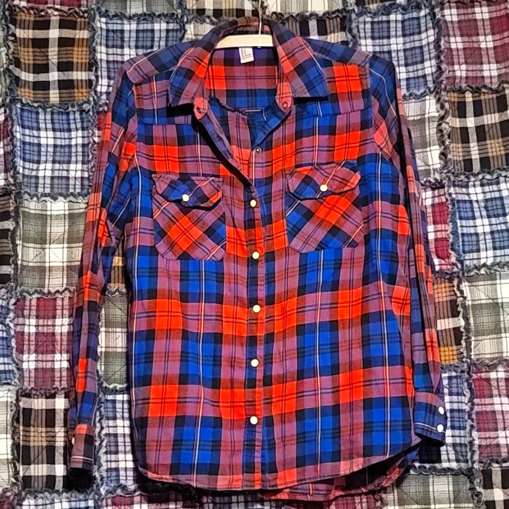 Forever 21 - Size Small - Blue/Red/Black Plaid - Snap Shirt